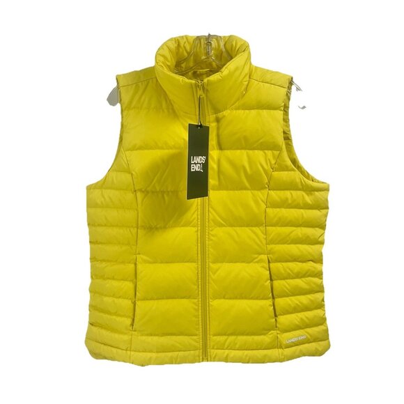 Lands End Down FIll Puffer Vest Yellow Sz Womens Medium Oversized NWT - Picture 1 of 4